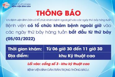 Thông báo Khám ngoài giờ ngày thứ Bảy