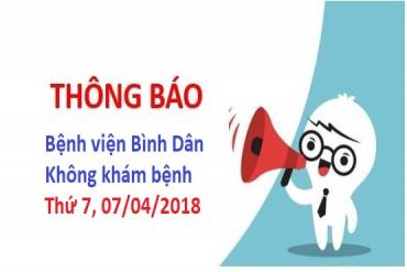 Thông báo: Không khám bệnh ngoài giờ sáng thứ 7, 07/04/2018