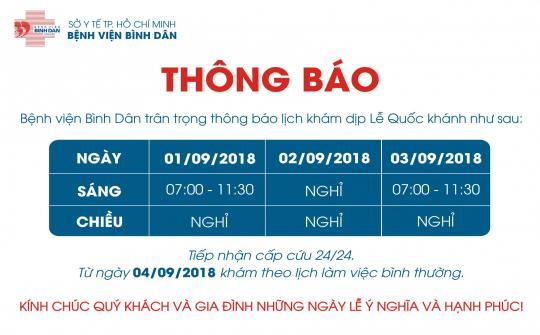 Thông báo: Khám bệnh ngoài giờ dịp Lễ Quốc khánh 2/9