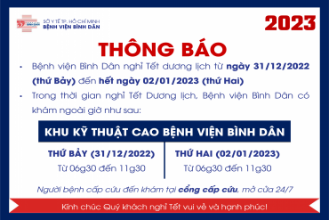 Thông báo khám ngoài giờ dịp Tết Dương lịch năm 2023