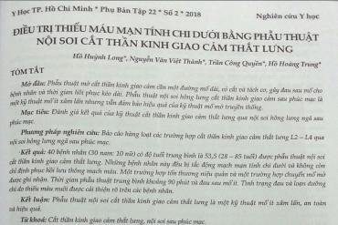 Điều trị thiếu máu mạn tính chi dưới bằng phẫu thuật nội soi cắt thần kinh giao cảm thắt lưng